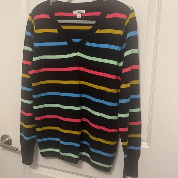 Croft & Barrow Soft V-neck Sweater Navy Striped Pullover Size Medium - Picture 9 of 10